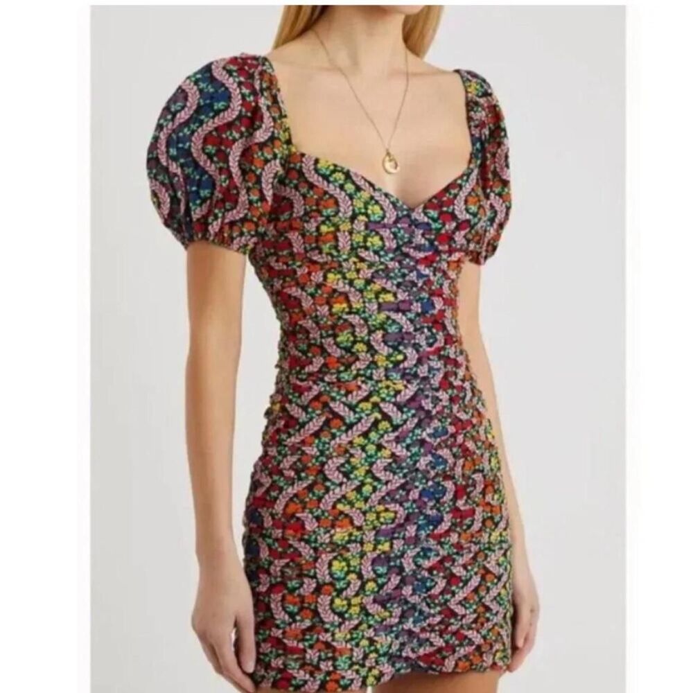 RHODE Floral Puff Sleeve Mini Dress